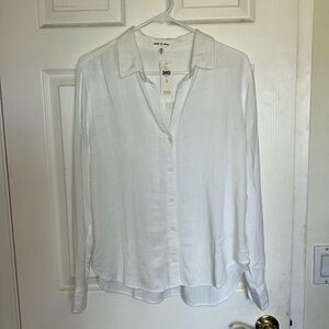 NWT Anthropologie Cloth & Stone Button Down Long Sleeve White Shirt M MSRP $110